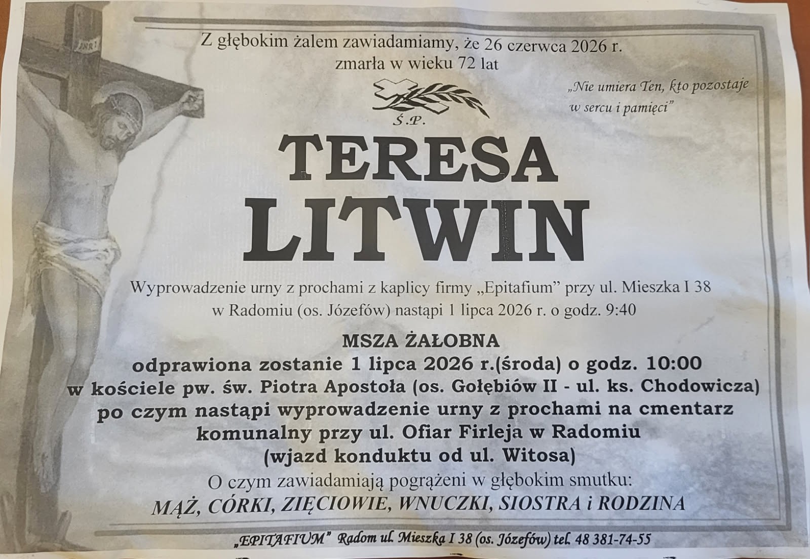 nekrolog Teresa Litwin
